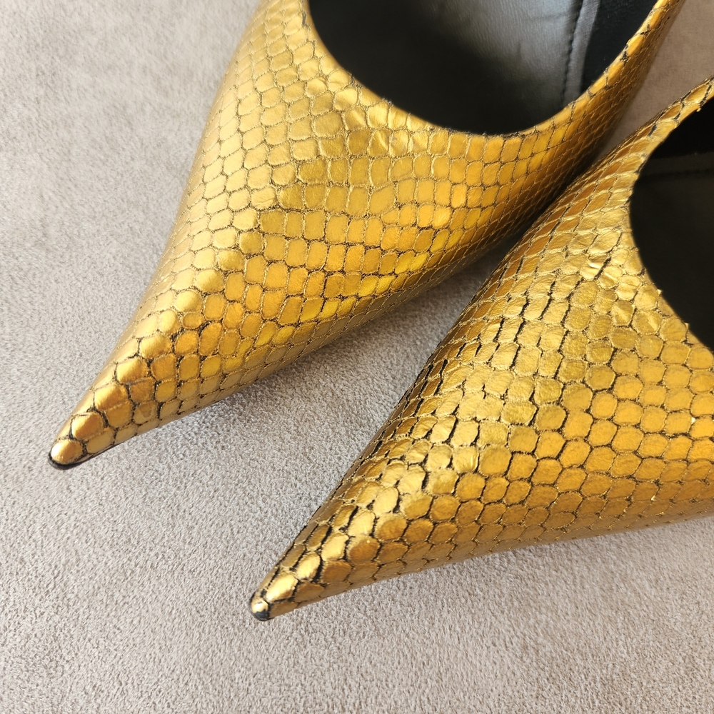 Balenciaga pumps 8 gold leather snake Essex architectural Made Italy new $1020 - Picture 7 of 16
